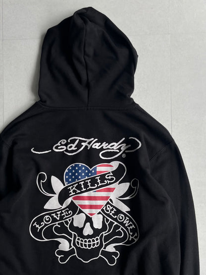 Ed Hardy Black Skull Zip Hoodie Size XL