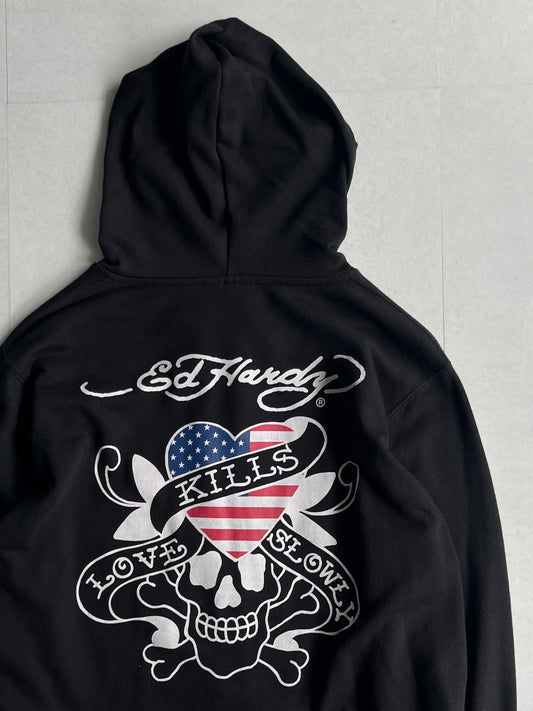 Ed Hardy Black Skull Zip Hoodie Size XL