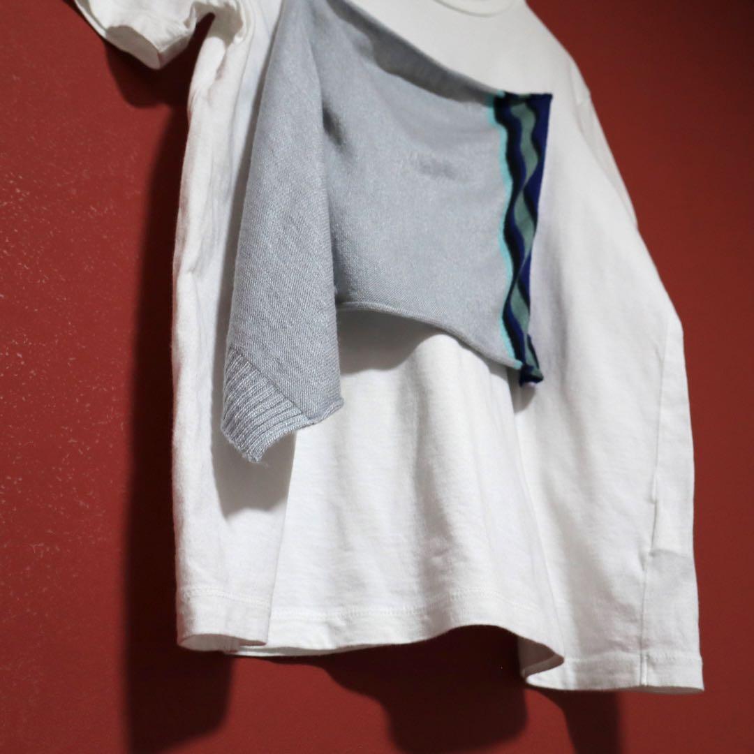 RISMAT by Y's White Knit Docking Asymmetrical T-Shirt Size 2