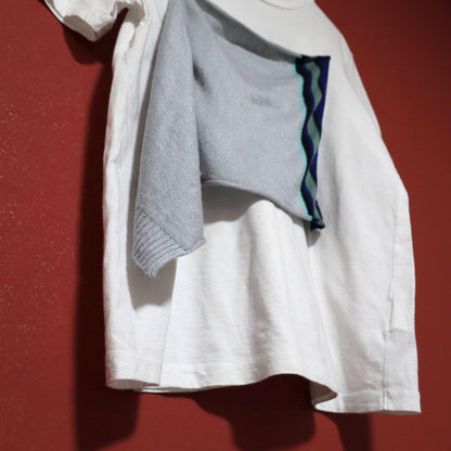 RISMAT by Y's White Knit Docking Asymmetrical T-Shirt Size 2