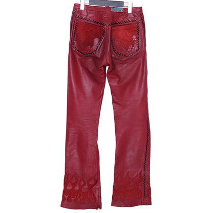 SKKIN Leather Braided Suede Fire Pattern Pants Red Size M