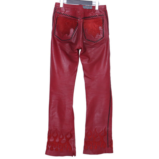 SKKIN Leather Braided Suede Fire Pattern Pants Red Size M
