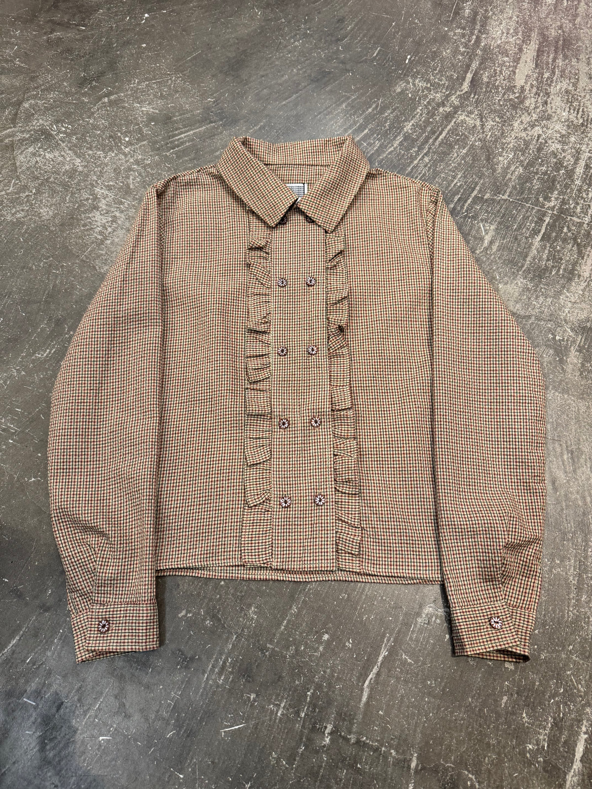 YOUTH BATH Double Button Frill Check Shirt Size S