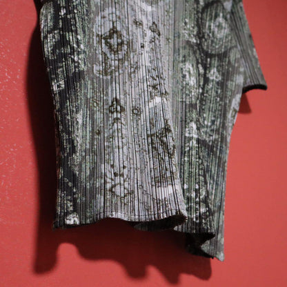 Vintage Gray Pleated Paisley Print High Neck T-Shirt Size 3