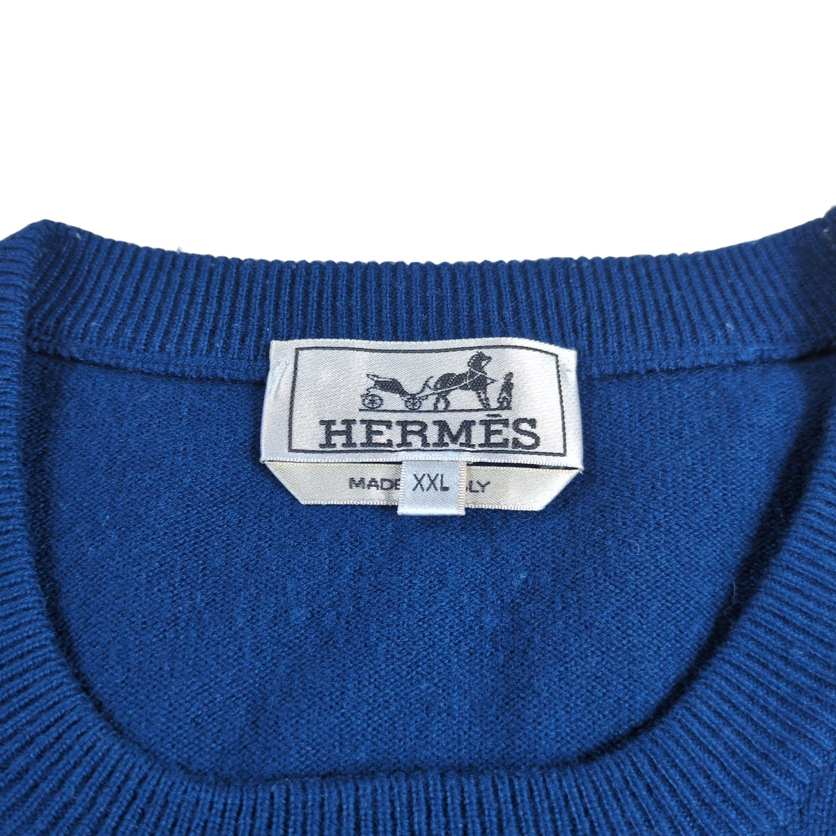 HERMES Leather Piping Crew Neck Sweater Blue Size XXL