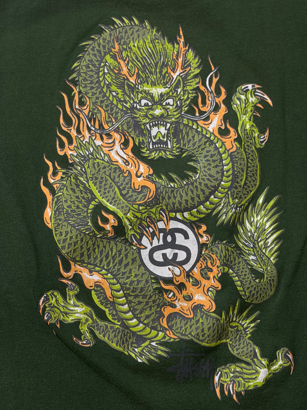 Old Stussy 90s Dragon T-Shirt Faded Green Size M