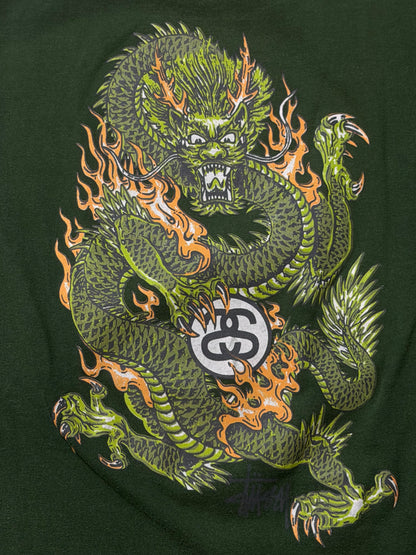 Old Stussy 90s Dragon T-Shirt Faded Green Size M
