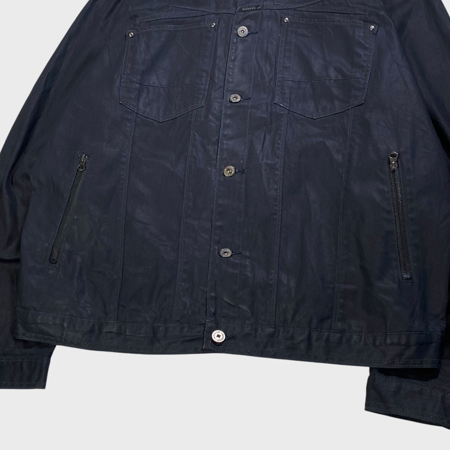 MARITHEFRANCOIS GIRBAUD Black Resin Denim Jacket Size 2XL
