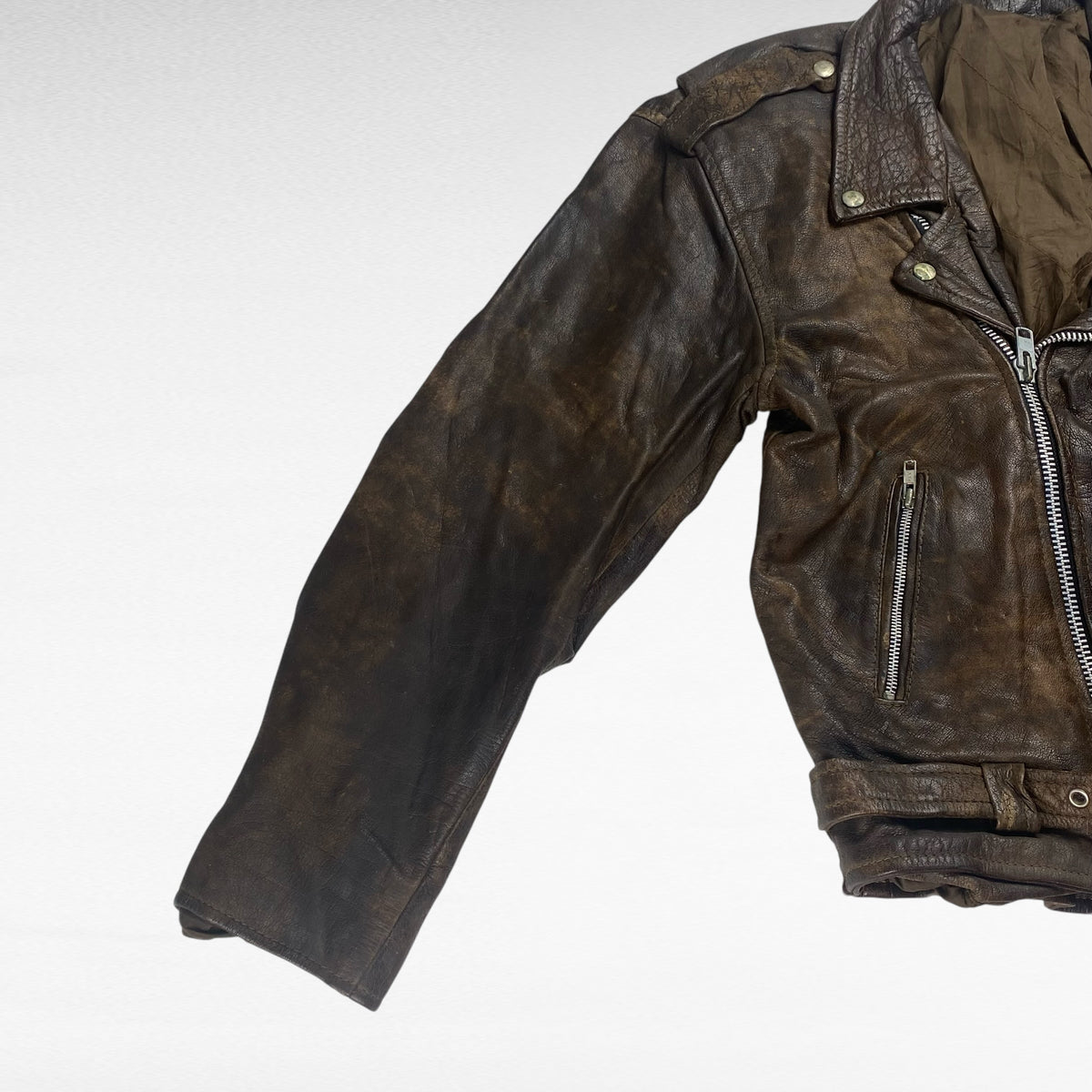 USED Brown Genuine Leather Double Rider Studs Size M