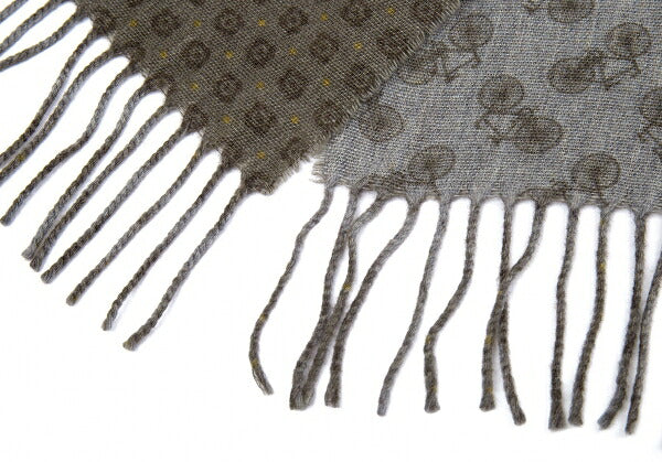 Papas Bicycle Dot Wool Fringed Stole Khaki