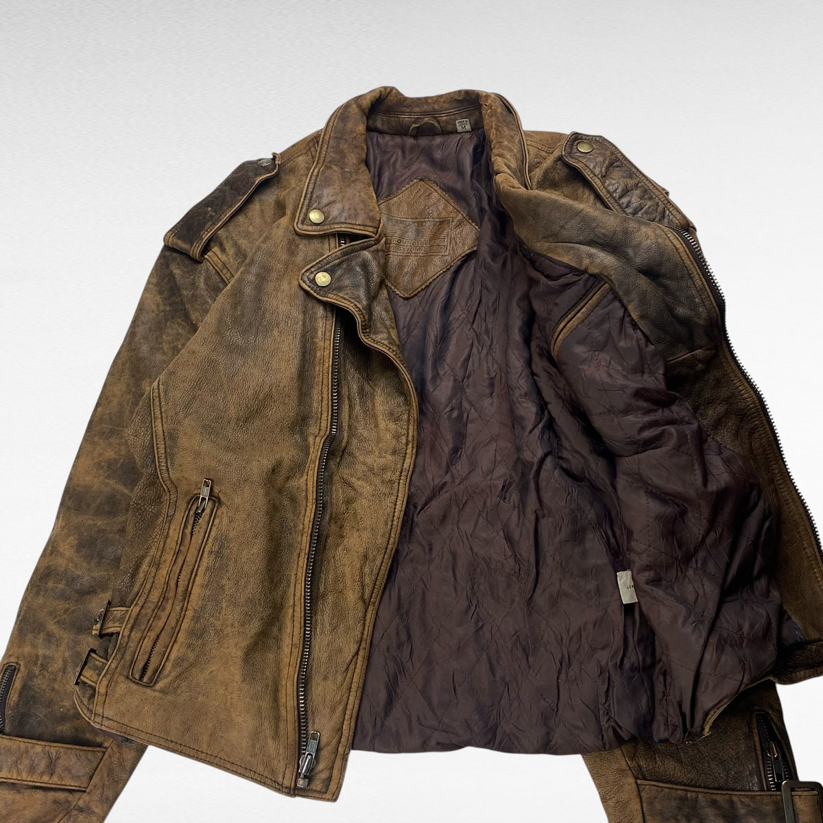 ROUNDTREE 90s Leather Jacket Brown Size M