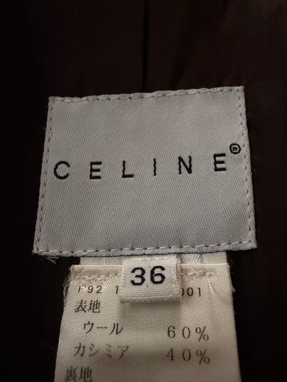 CELINE AW92 Wool Cashmere Tailored Dark Brown Blazer