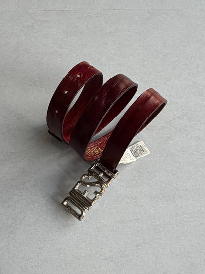 DIESEL Logo Buckle Leather Belt Size 80