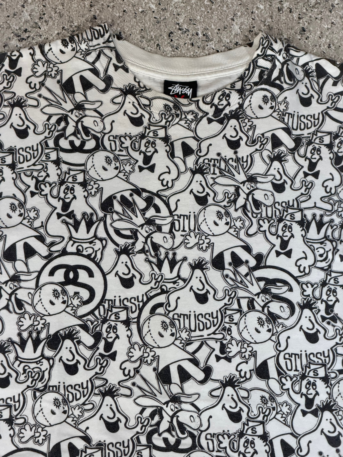 STUSSY Character All Over Print T-Shirt White Size M