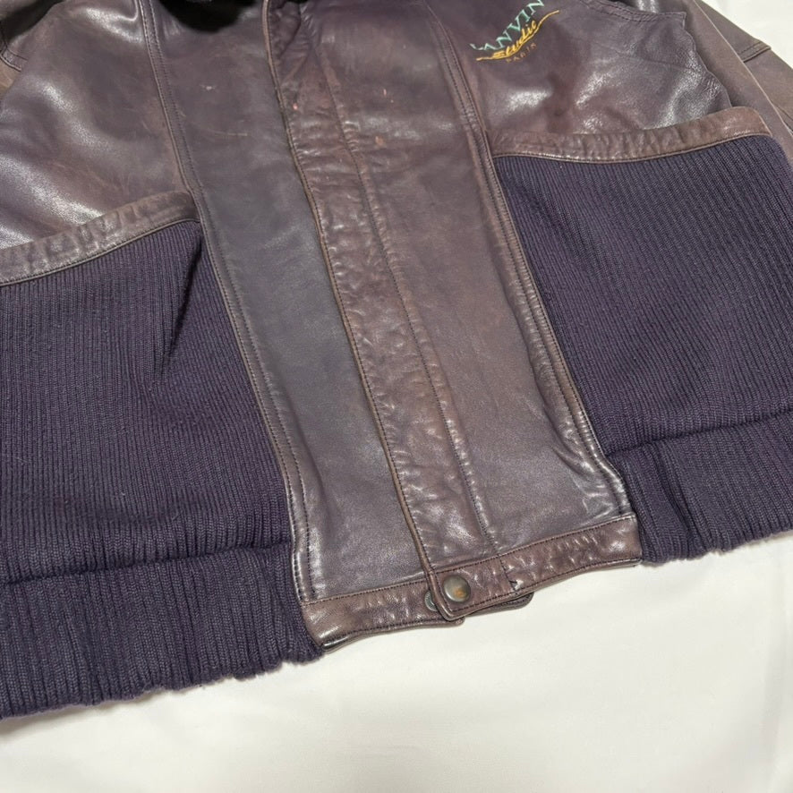 LANVIN Purple Leather Knit Blouson Size 48