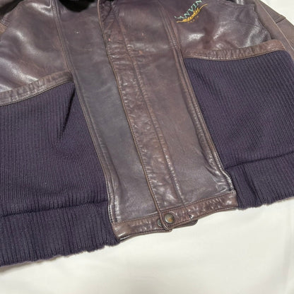 LANVIN Purple Leather Knit Blouson Size 48