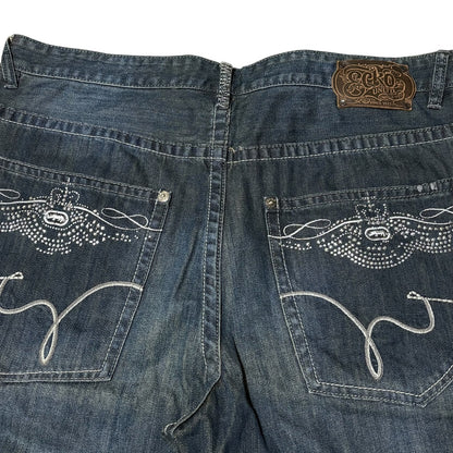 Ecko Unltd. Baggy Rhinestone Denim Shorts Size 38