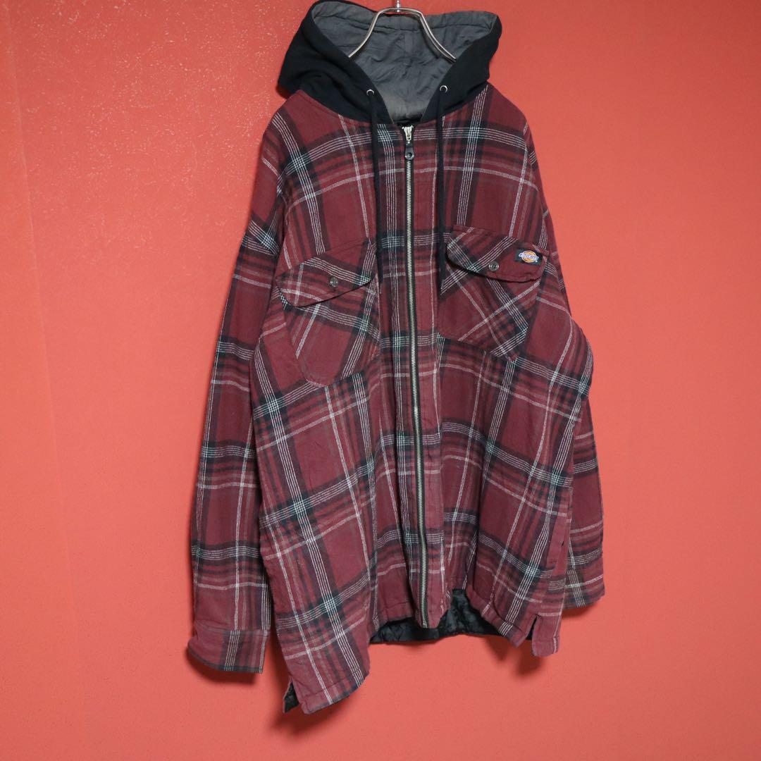 Dickies Plaid Hooded Oversized Zip Coat Red Black Size 2XL