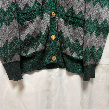 GANRYU 2012 Shiny Fabric Argyle Cardigan Green Size S