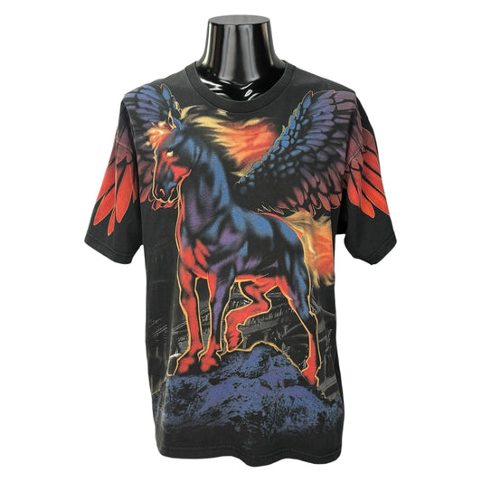LIQUID BLUE Pegasus All Over Print Vintage T-Shirt Size L