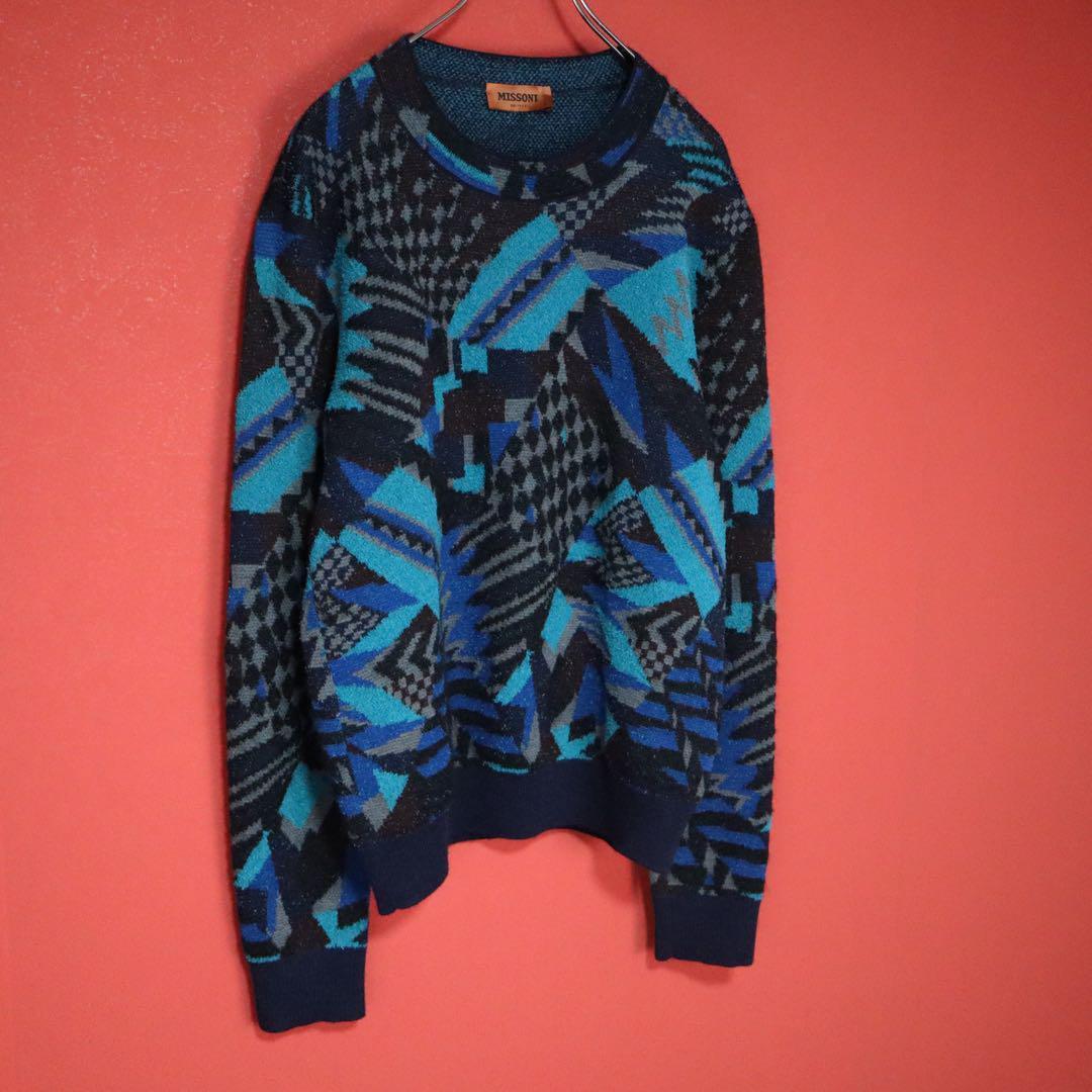Missoni 20AW Black Blue Geometric Pattern Knit Size M