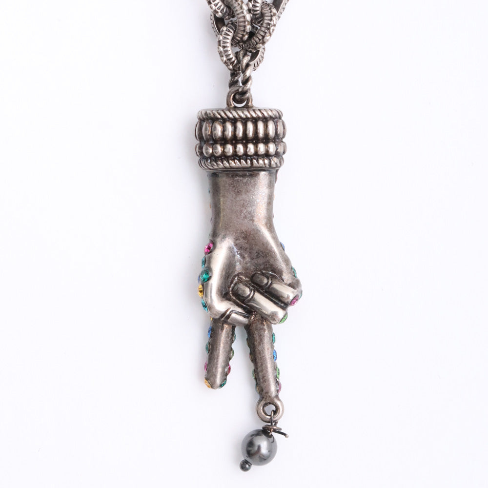 GUCCI Rhinestone Peace Motif Necklace Silver Size F