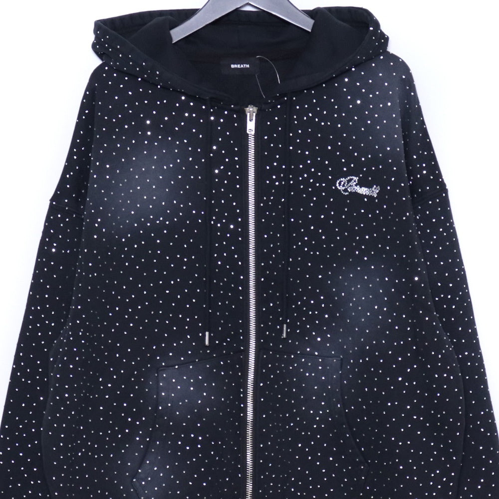 BREATH 25AW SCRIPT LOGO FADE RHINESTONE HOODIE Black Size L