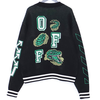 OFF-WHITE BLACK CROCODILE VARSITY Patch Cardigan Size XS