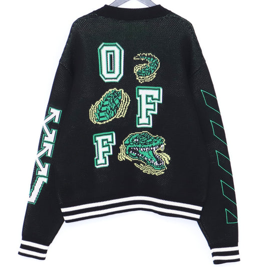 OFF-WHITE BLACK CROCODILE VARSITY Patch Cardigan Size XS