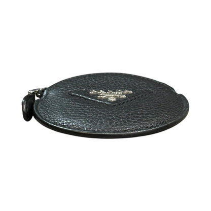 PRADA Vitello Daino Leather Round Coin Purse Black