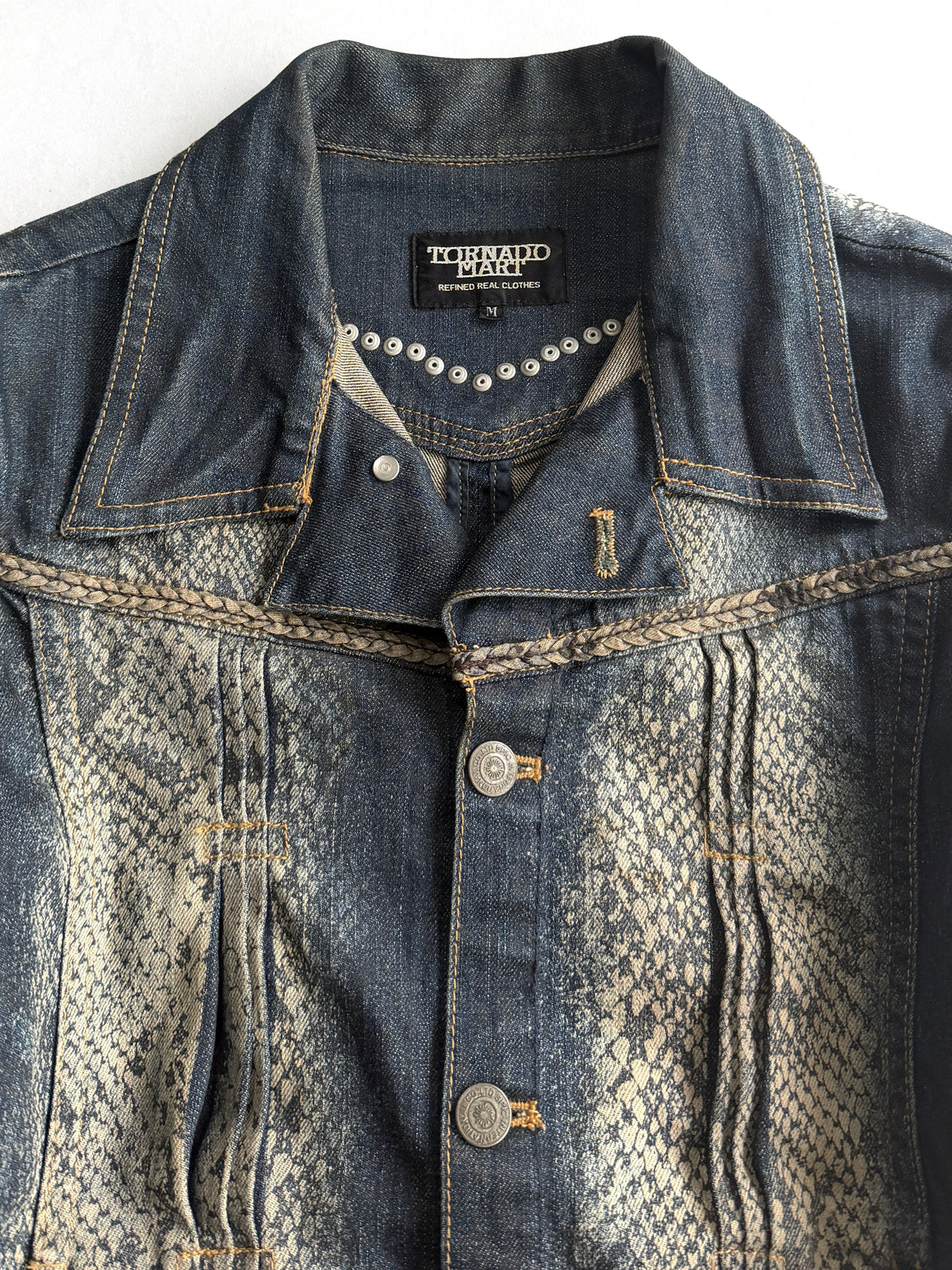 TORNADO MART Python Texture Flare Denim Jacket Size M