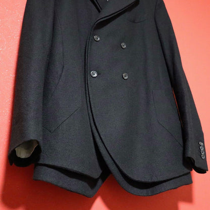 DOLCE&GABBANA Black Layered Double Wool Coat Size 48