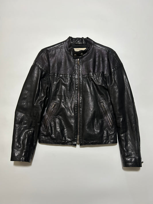 EMPORIO ARMANI AW05 Cracked Leather Jacket Black Size 48