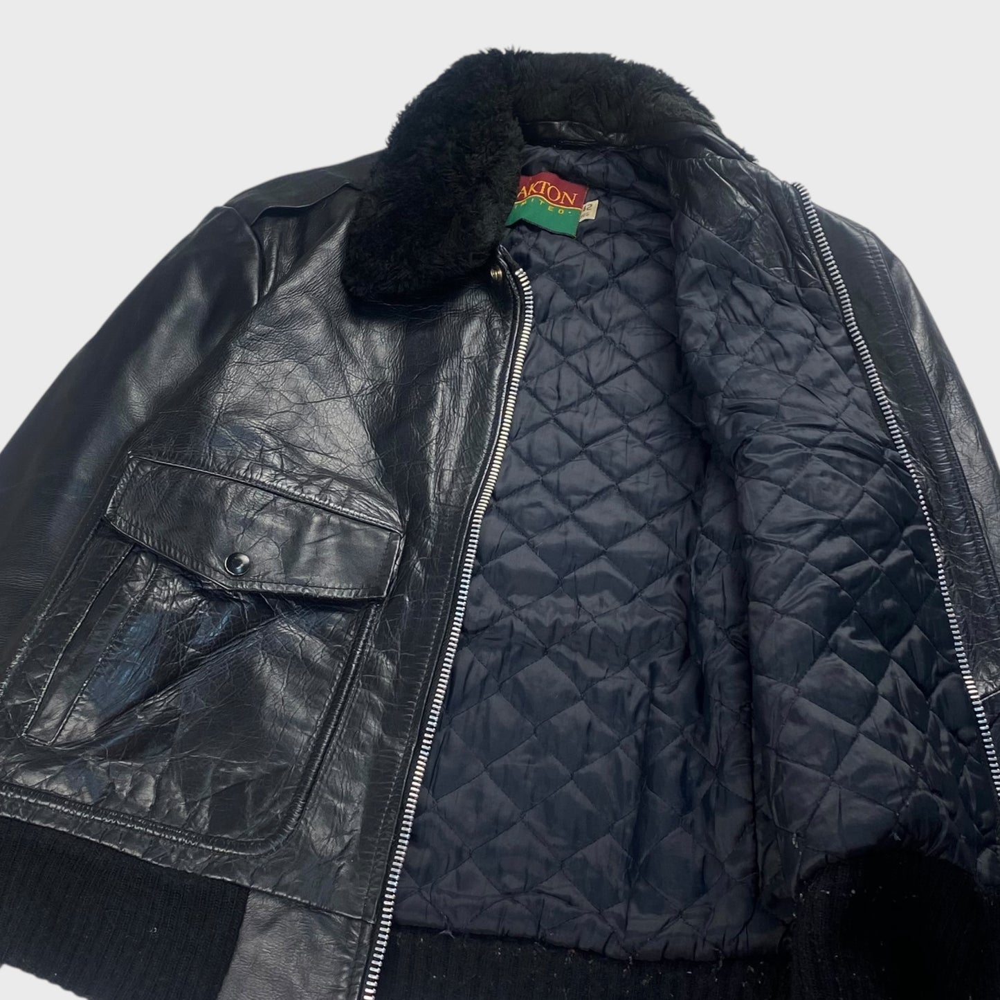 OAKTON 80s Leather Jacket Black Size L