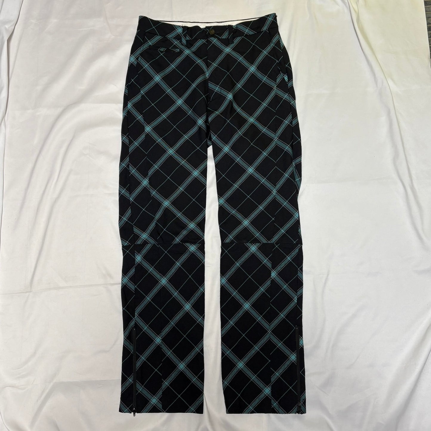 Allege. AW19 Black Blue Check Wool Gathered Pants Size 2