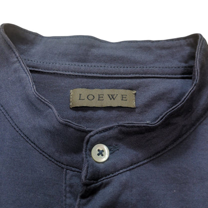 Loewe Logo Embroidered Cotton Henley Shirt Blue Size M