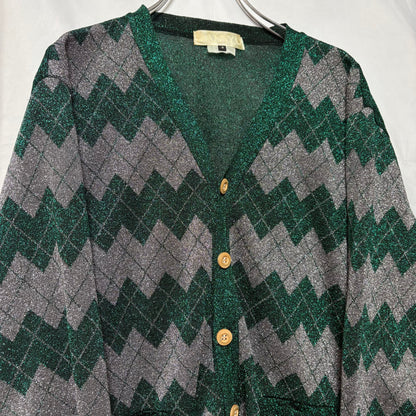 GANRYU 2012 Shiny Fabric Argyle Cardigan Green Size S