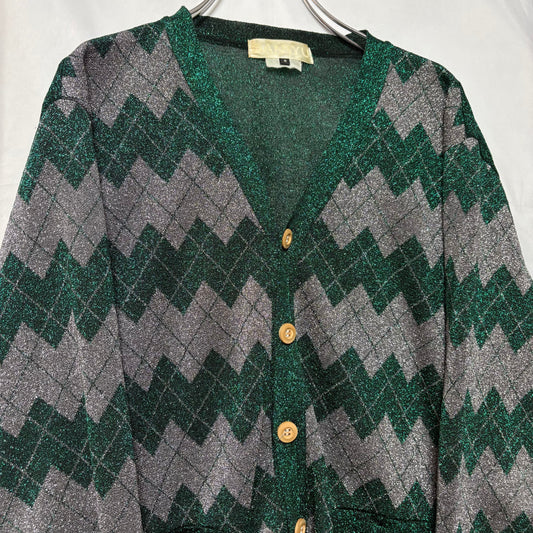 GANRYU 2012 Shiny Fabric Argyle Cardigan Green Size S