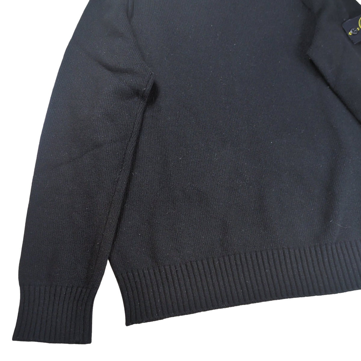 STONE ISLAND Logo Patch Crew Neck Wool Sweater Black Size L