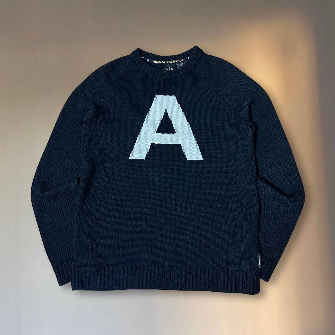 Armani Exchange Black Wool Logo Crewneck Sweater