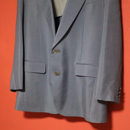 Lanvin Wool Mohair Logo Tailored Suit Jacket Blue Size M