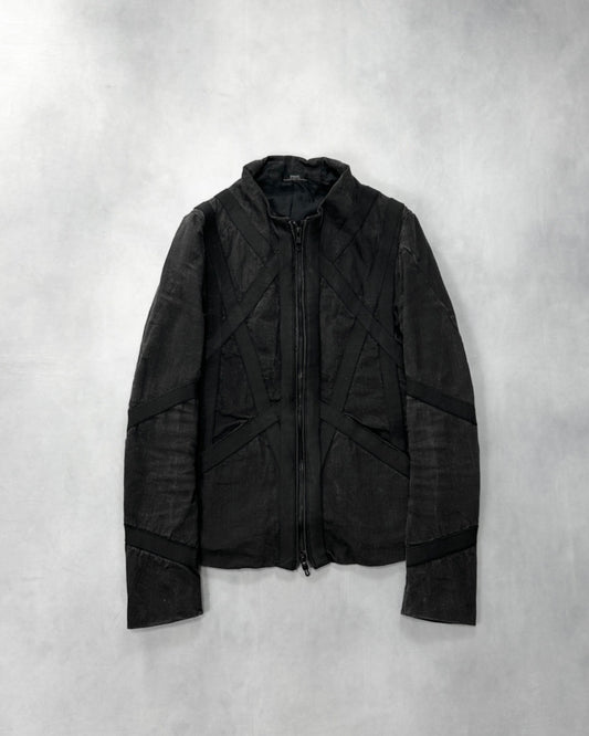Dirain 2010s Cross Tape Zip Jacket Cotton Blend Black Size 1