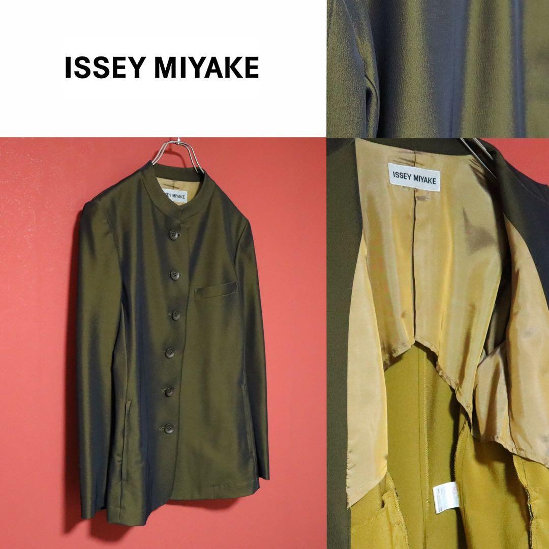 ISSEY MIYAKE 98SS Khaki Glossy Mao Collar Jacket Size M