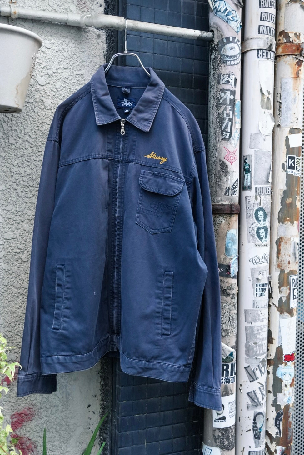STUSSY 00s USA Made Faded Cotton Work Jacket Navy Size XL