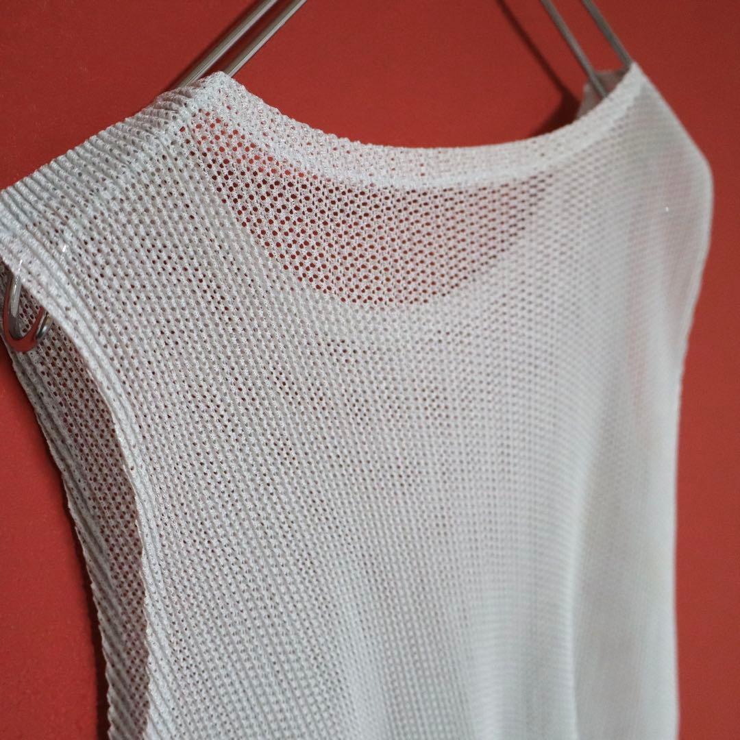 PLEATS PLEASE White Sheer Mesh Pleated Tank Top Size XS