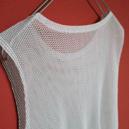 PLEATS PLEASE White Sheer Mesh Pleated Tank Top Size XS