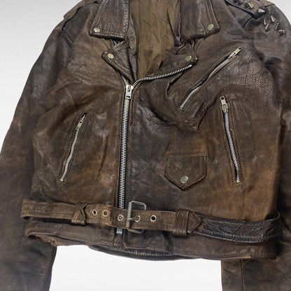 USED Brown Genuine Leather Double Rider Studs Size M