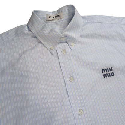 Miu Miu MIU Logo Cropped L/S Shirt Blue Cotton Size 38