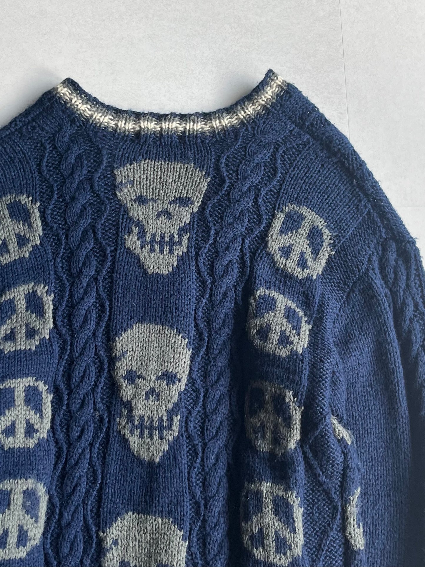 Vintage Milkboy Skull Blue Wool Cardigan Size M