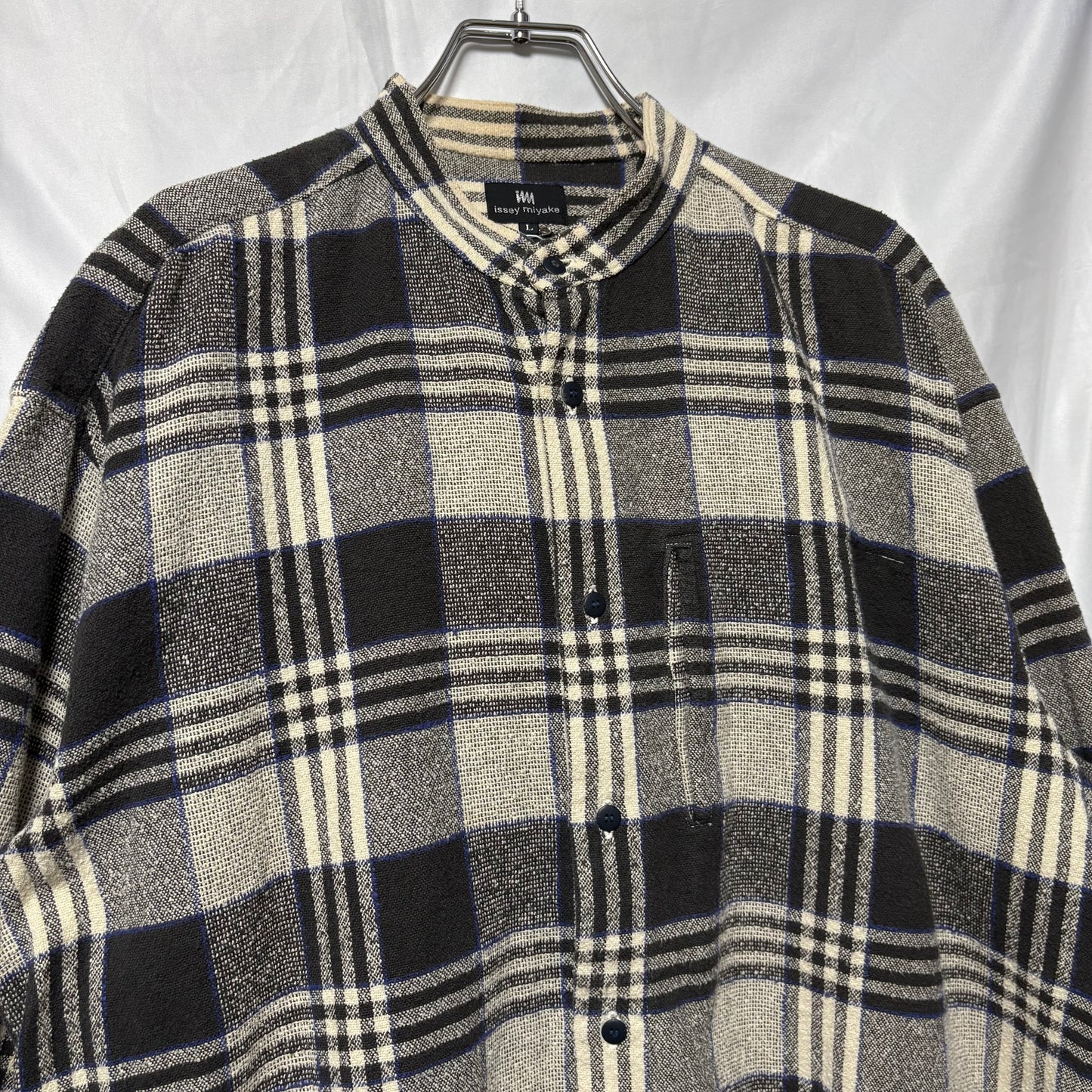 ISSEY MIYAKE 90s Cotton Check Band Collar Shirt Size L